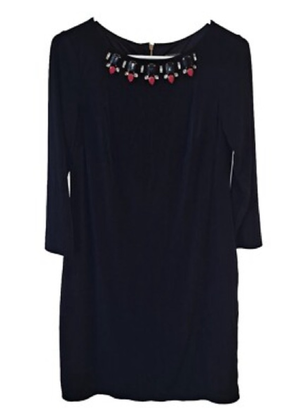 Vince Camuto Black Midi Dress with Jewel-Trim Neckline